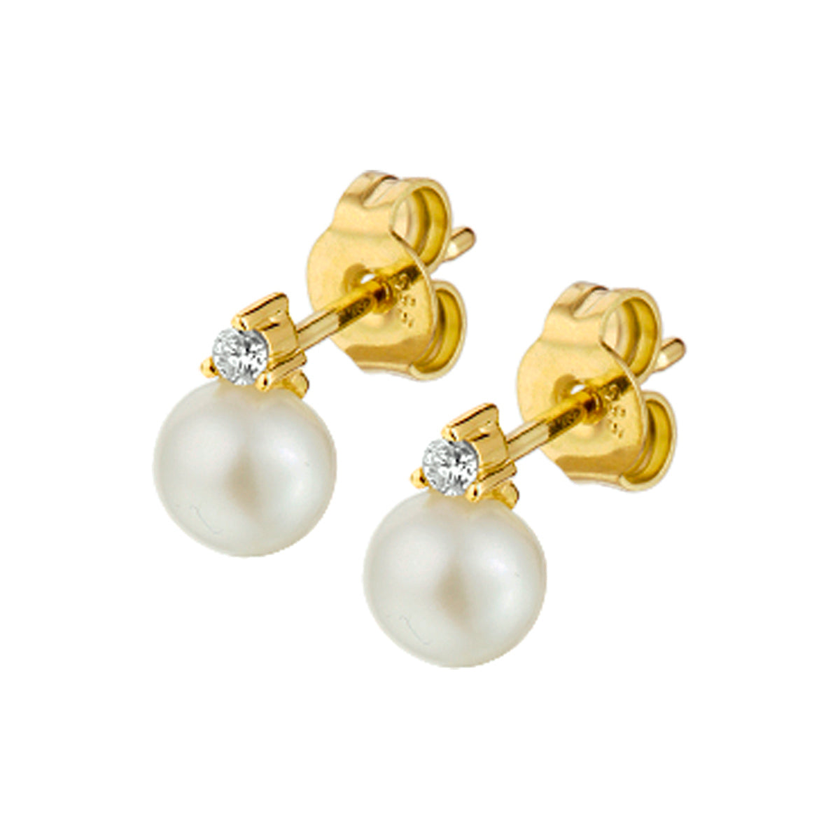 Oorknoppen parel diamant 0.05ct (2x0.025ct) h si 14k geelgoud