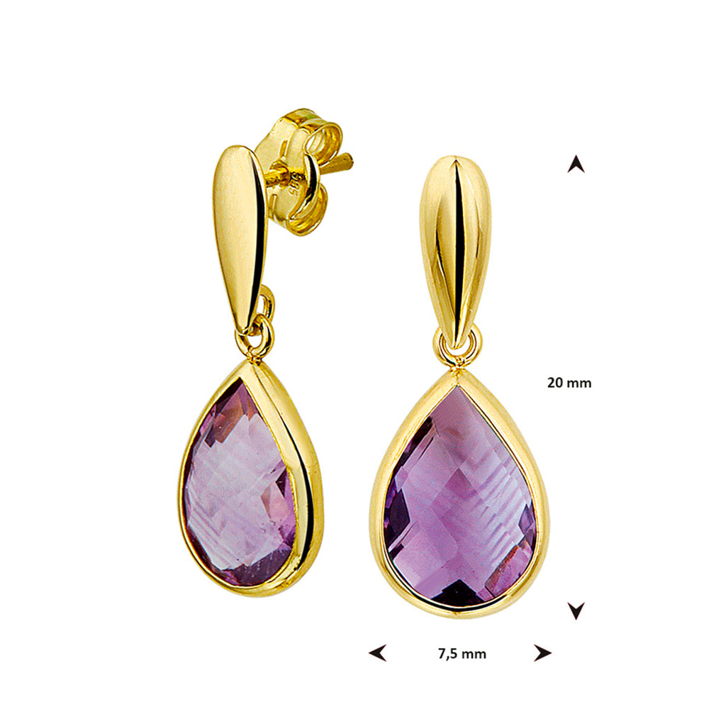 Oorhangers amethist 14k geelgoud