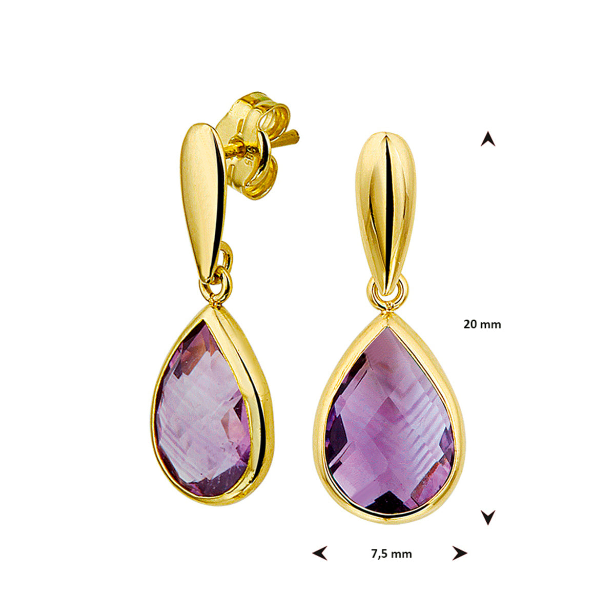Oorhangers amethist 14k geelgoud
