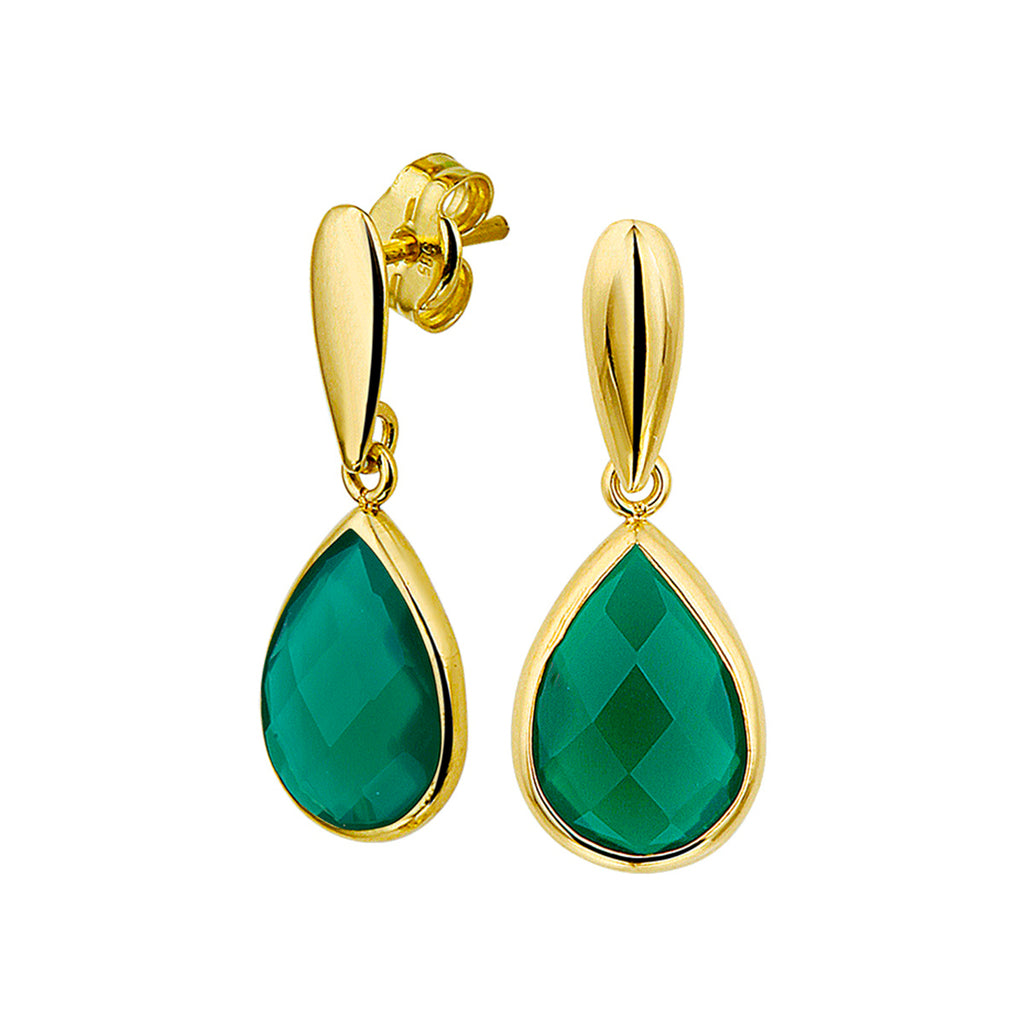 Oorhangers groen agaat 14k geelgoud