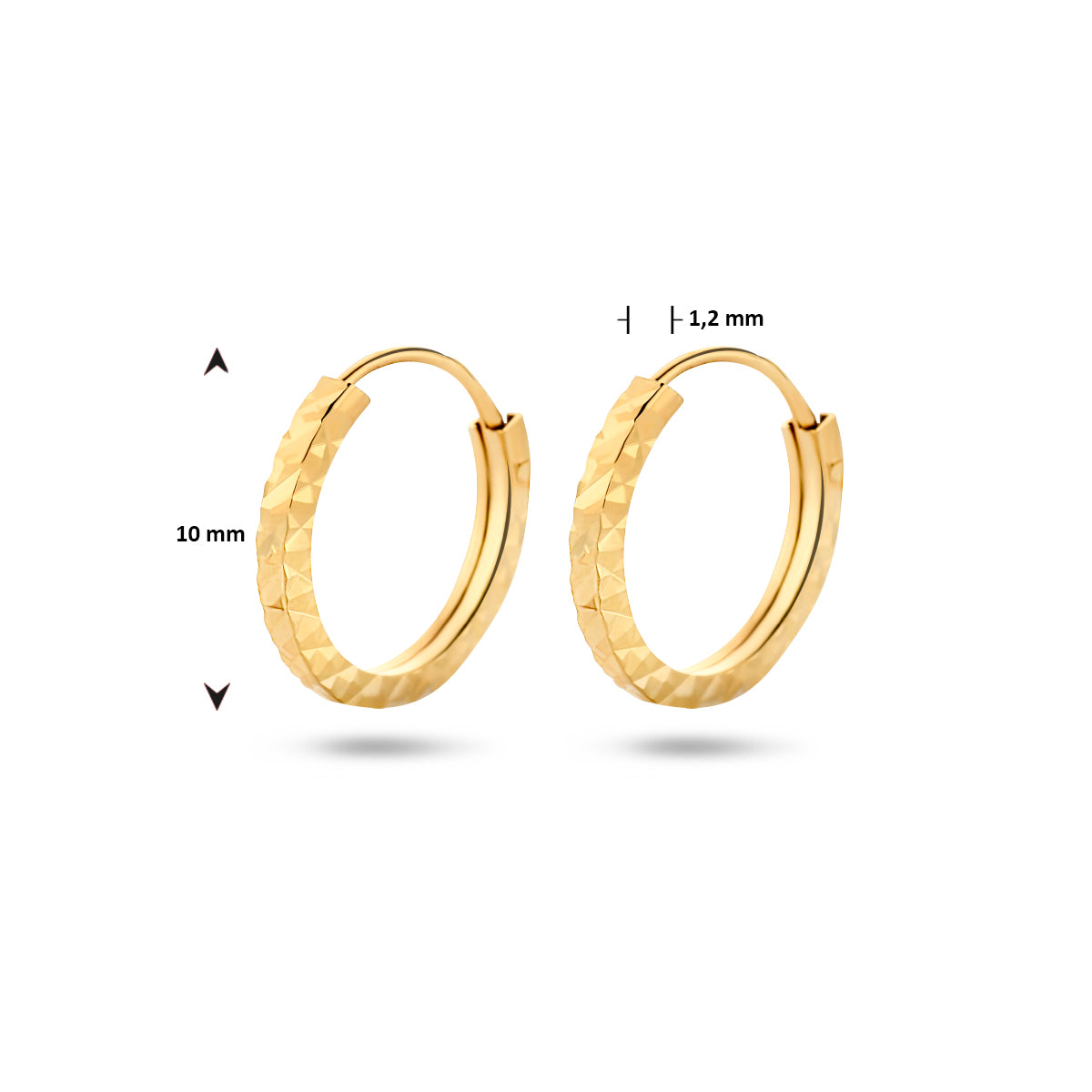 Oorringen 1,2 mm gediamanteerd 14k geelgoud