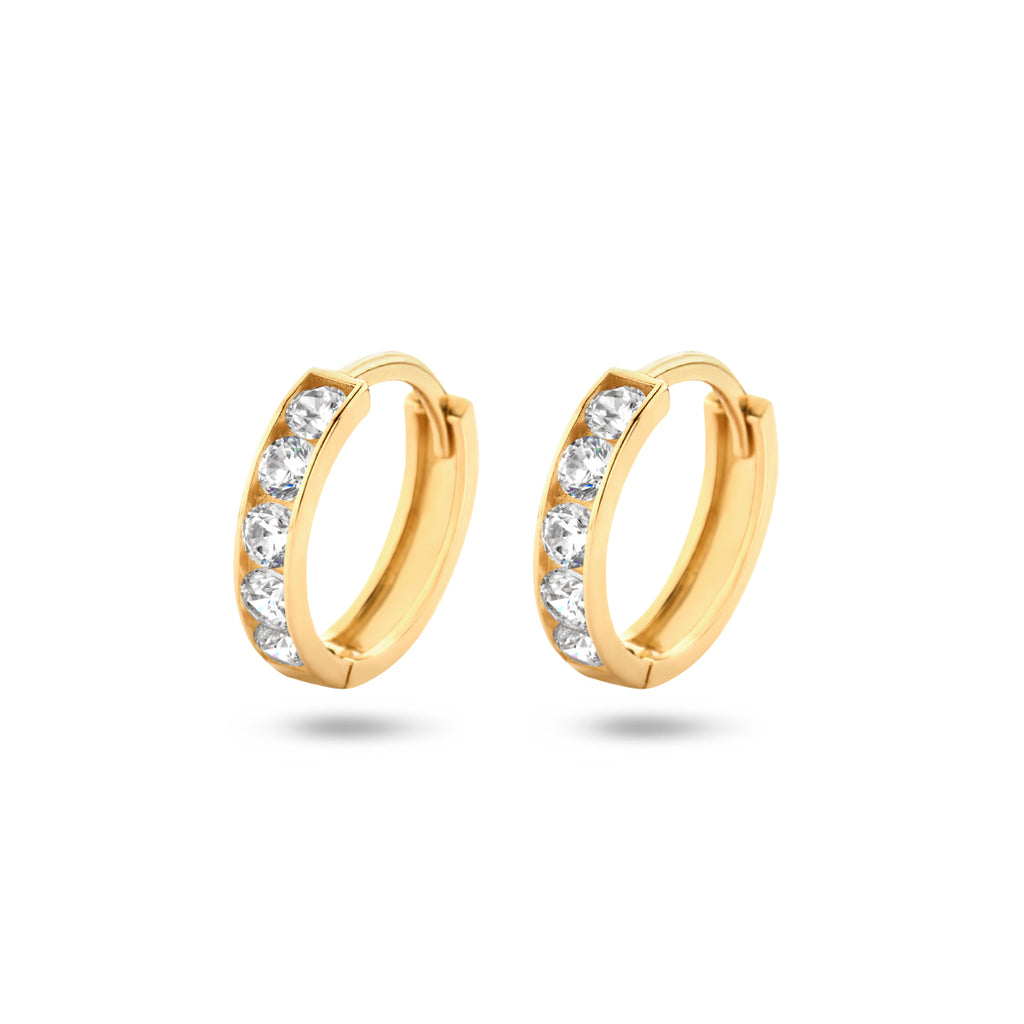 Klapoorringen zirkonia 14k geelgoud