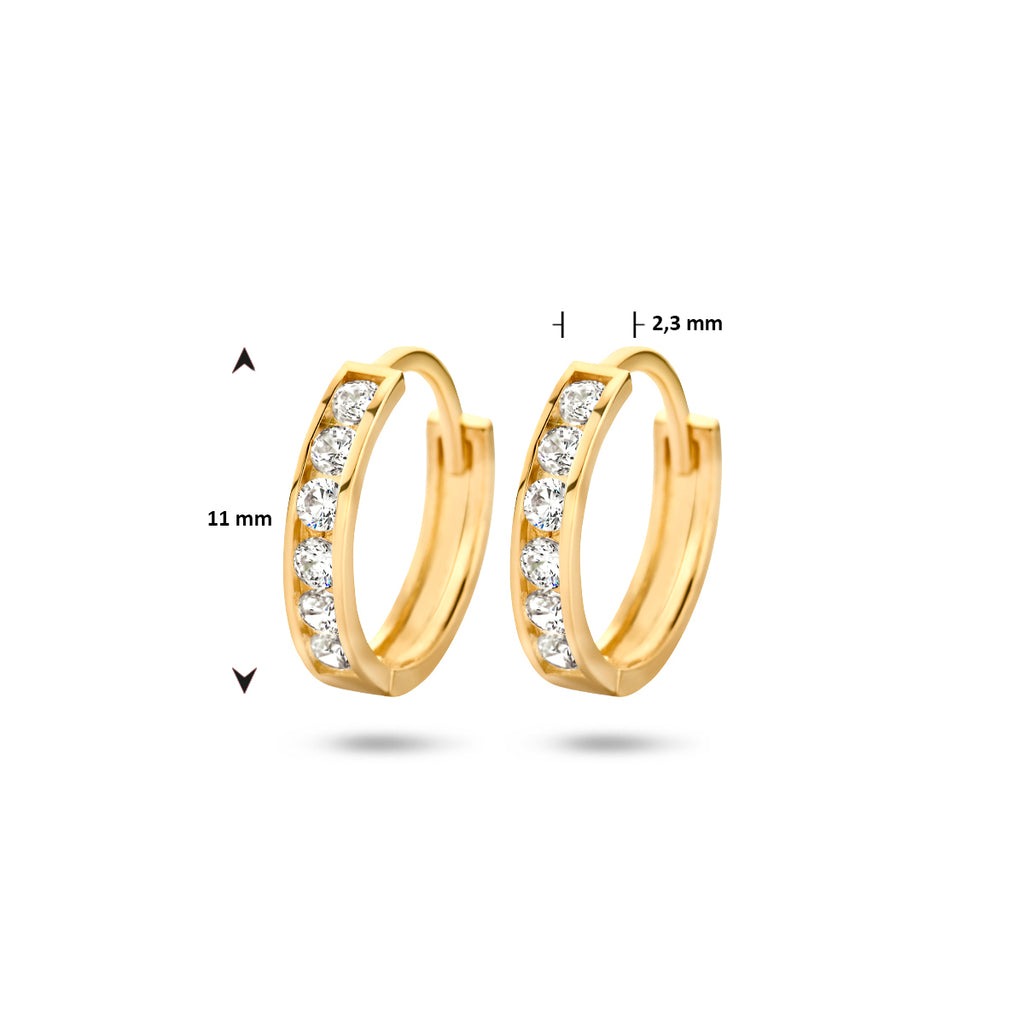Klapoorringen zirkonia 14k geelgoud