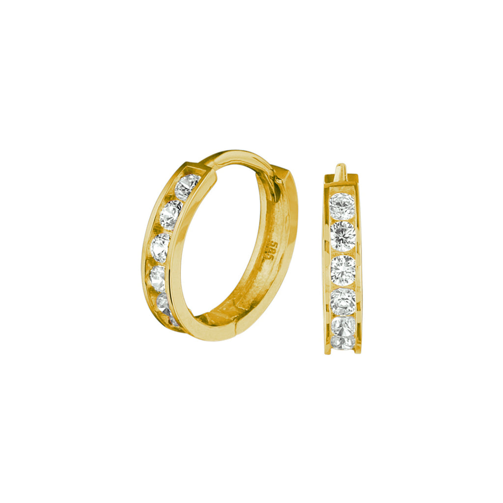 Klapoorringen zirkonia 14k geelgoud