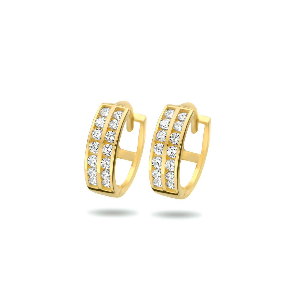 Klapoorringen zirkonia 14k geelgoud