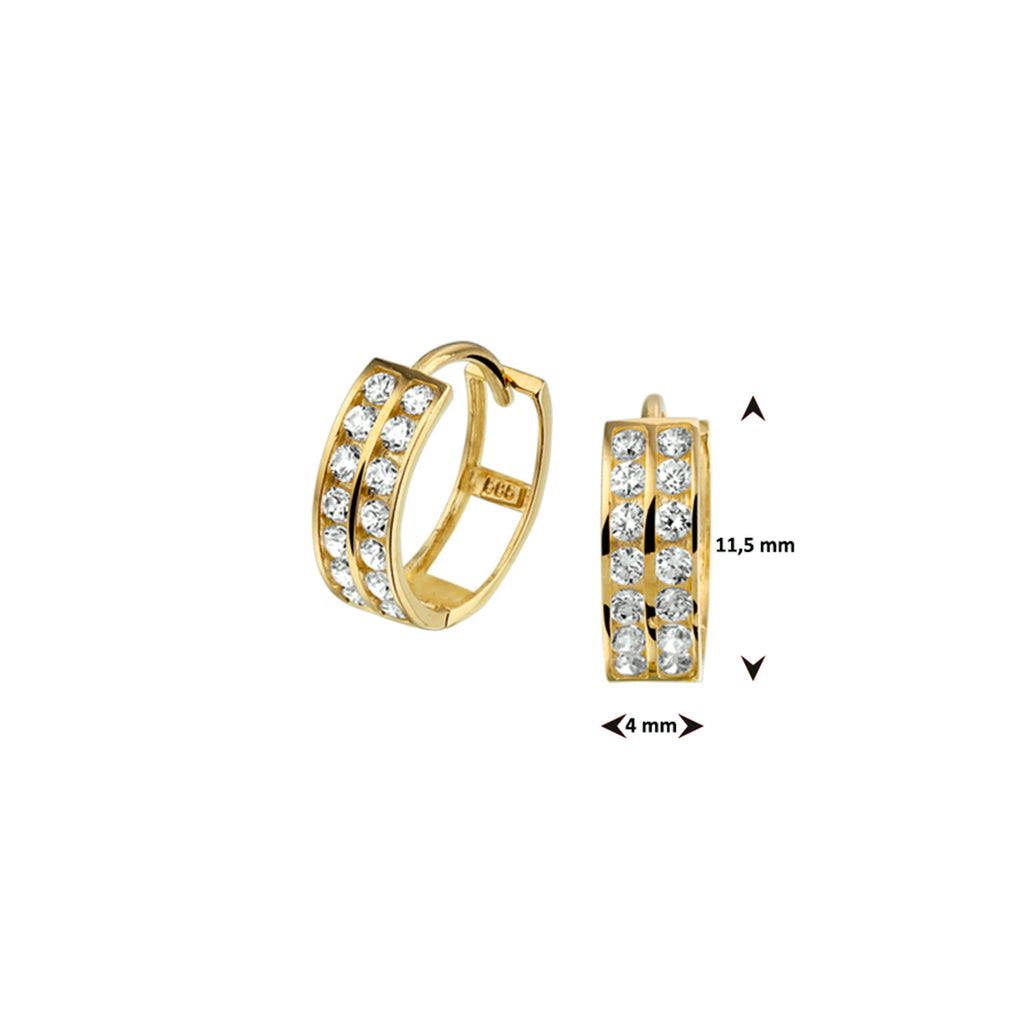Klapoorringen zirkonia 14k geelgoud