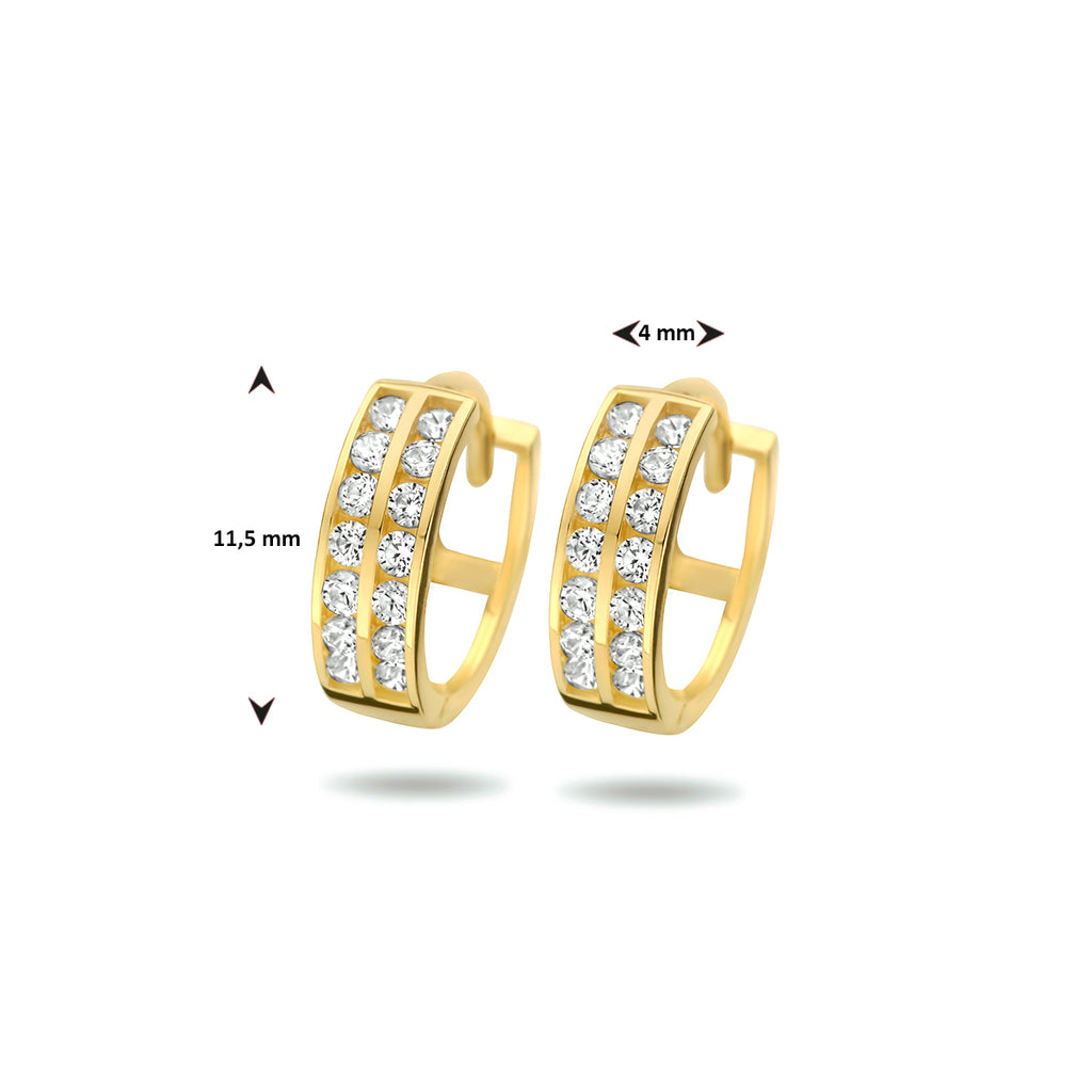 Klapoorringen zirkonia 14k geelgoud