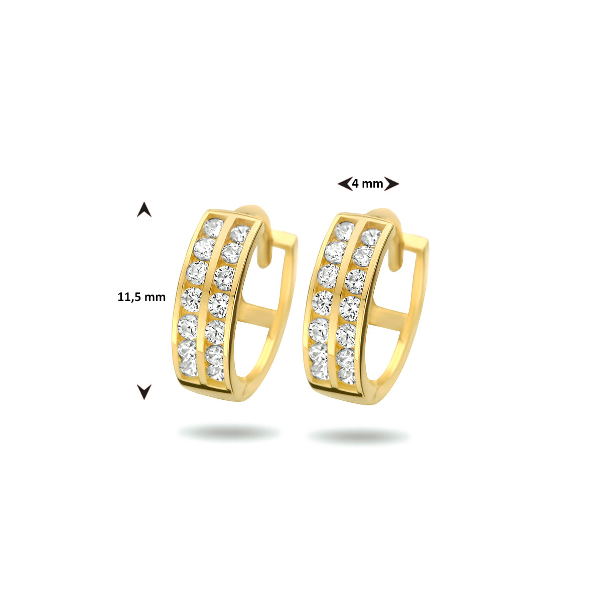 Klapoorringen zirkonia 14k geelgoud