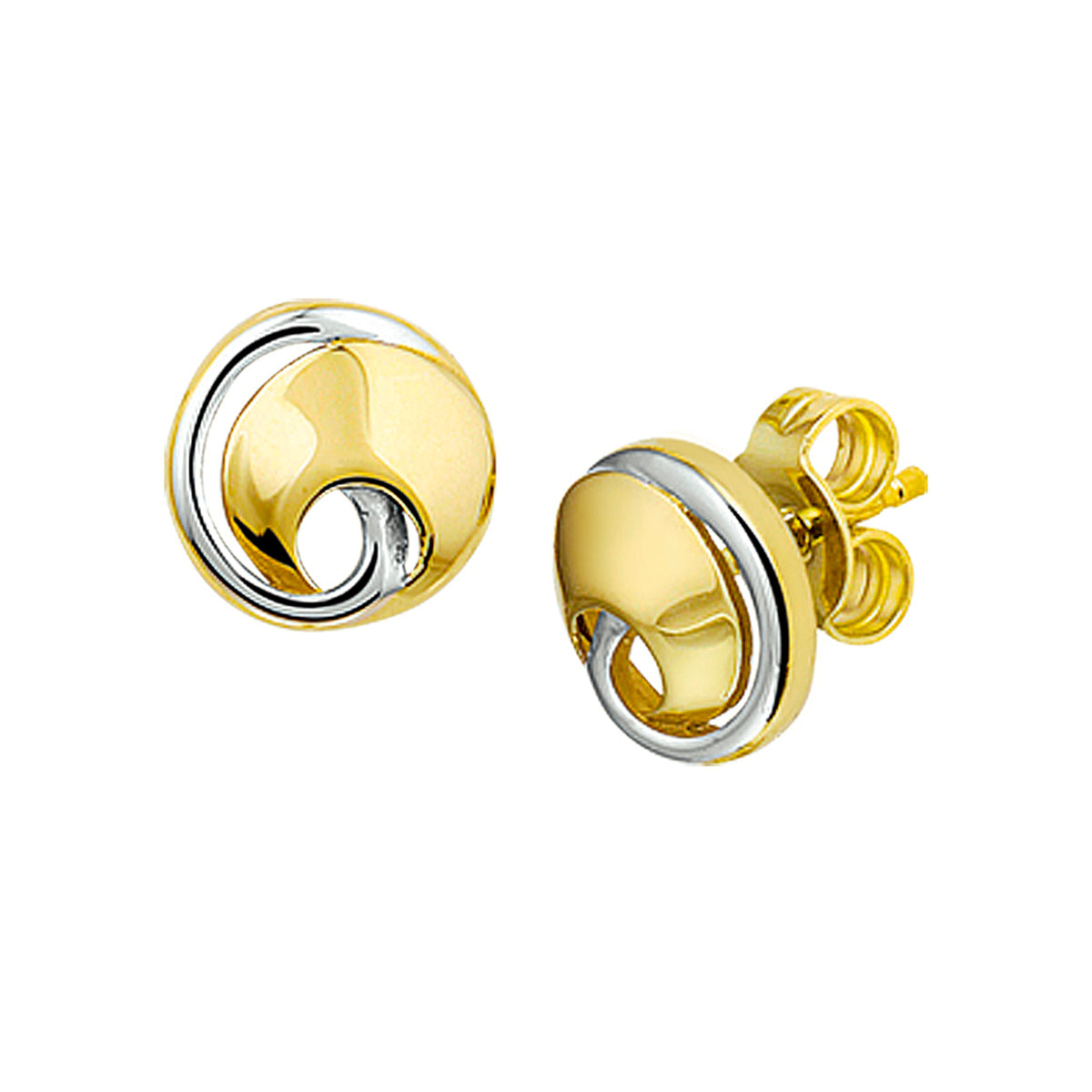 Oorknoppen bicolor gestift 14k geelgoud