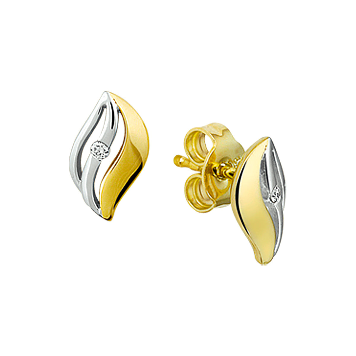 Oorknoppen diamant 0.02ct (2x0.01ct) h si bicolor gestift 14k geelgoud