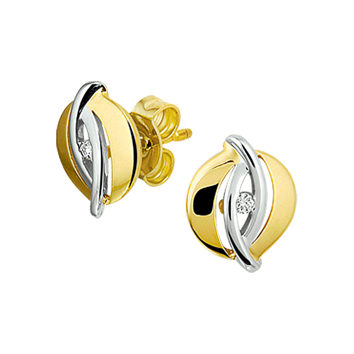 Oorknoppen diamant 0.03ct (2x0.015ct) h si bicolor gestift 14k geelgoud