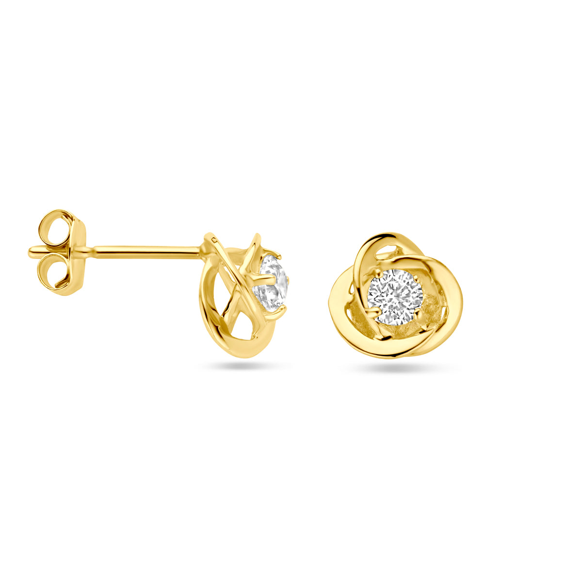 Oorknoppen bloem zirkonia 14k geelgoud