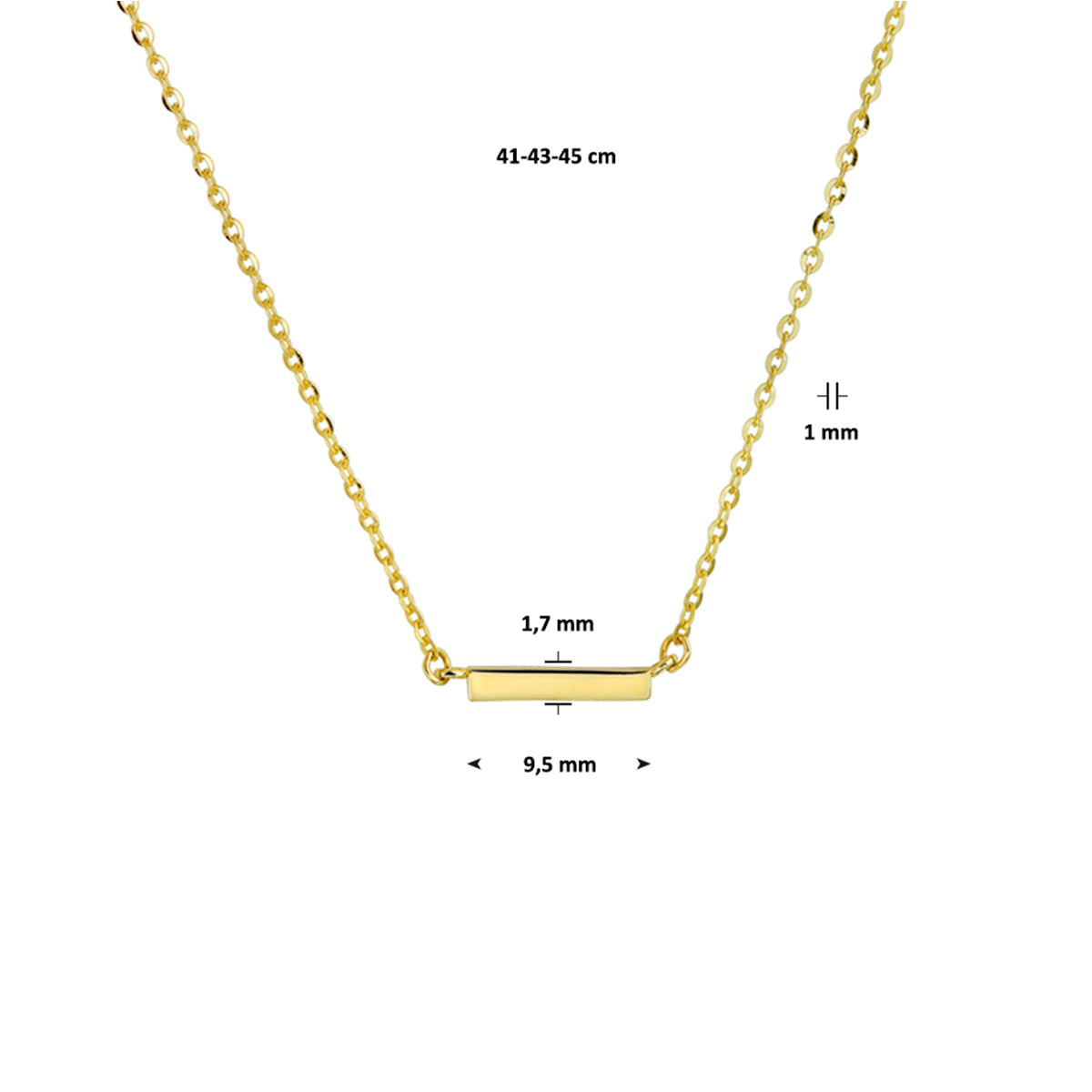 Collier balkje 41 + 4 cm 14k geelgoud
