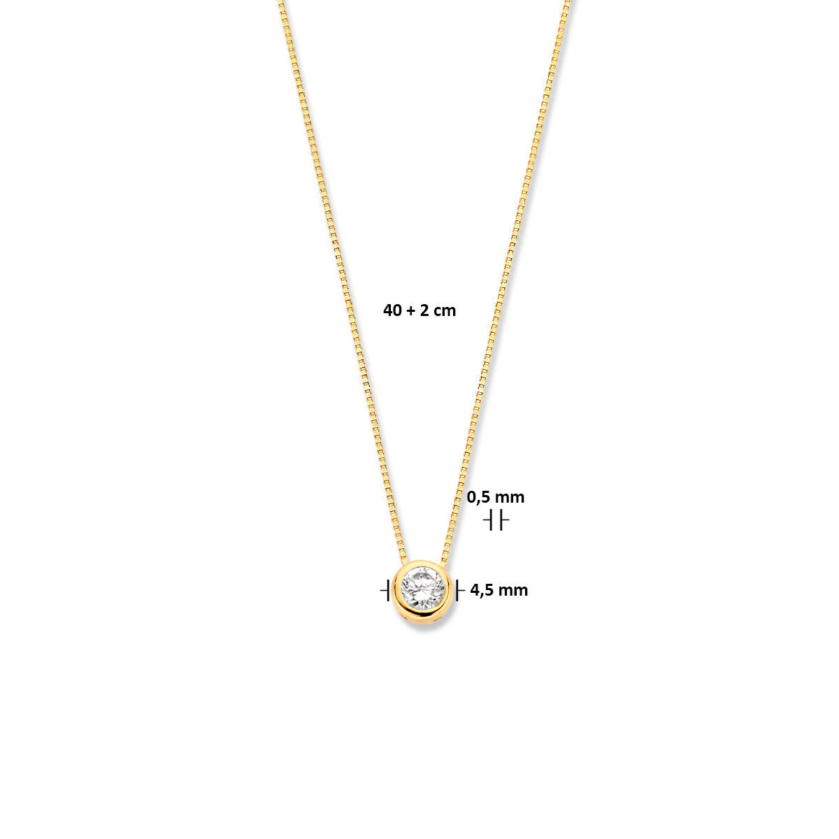 Collier zirkonia 40 + 2 cm 14k geelgoud