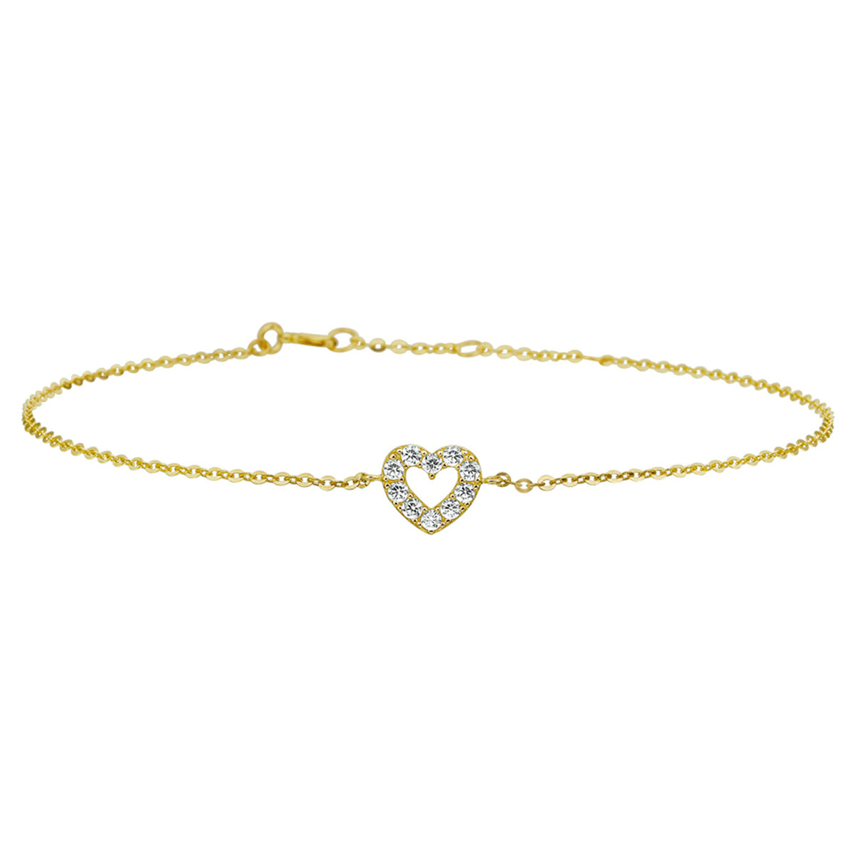 Armband hart zirkonia 16,5 - 18,5 cm 14k geelgoud