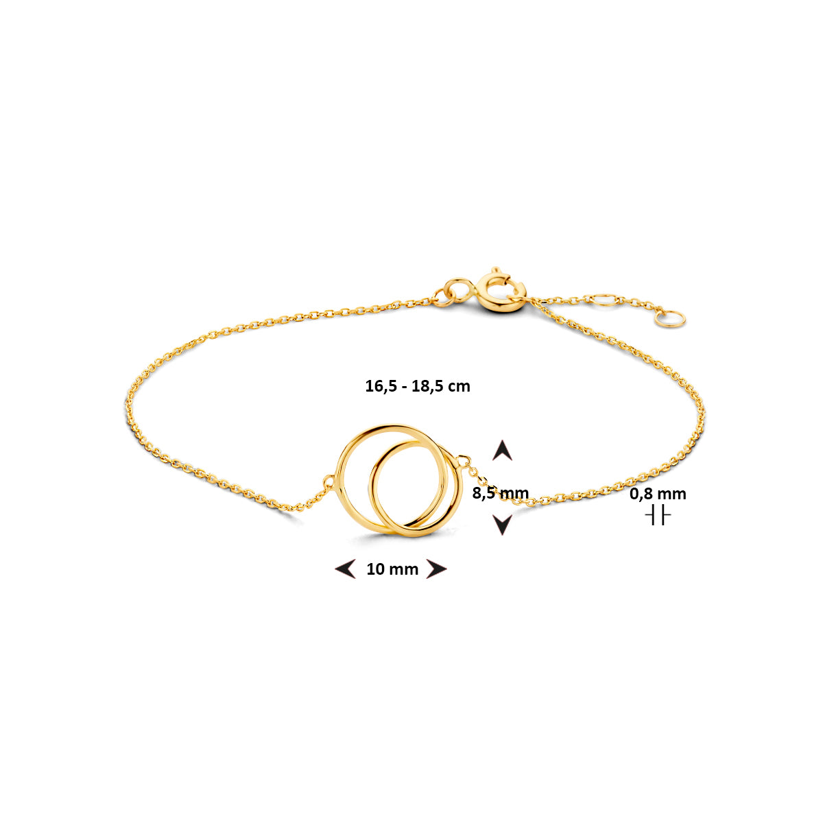 Armband rondjes 16,5 - 18,5 cm 14k geelgoud