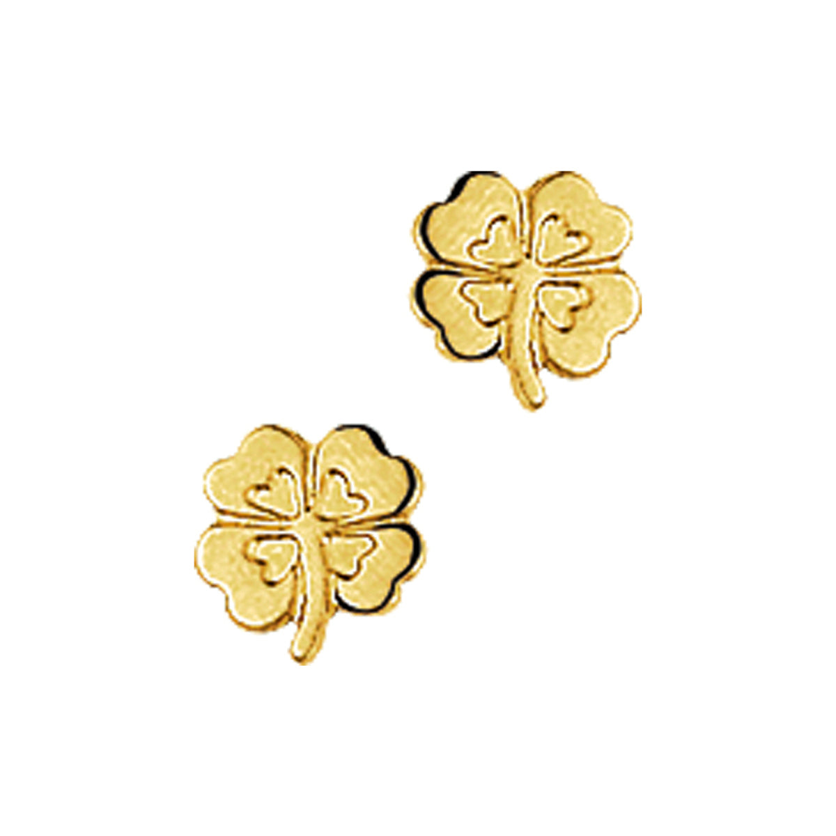 Oorknoppen klaver poli/mat 14k geelgoud