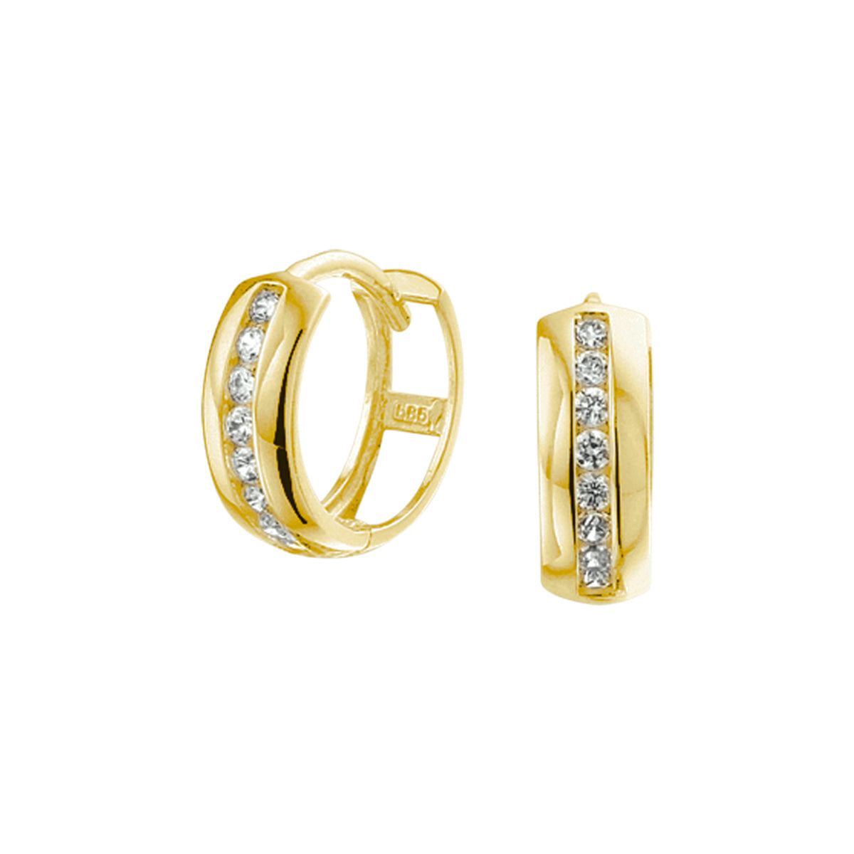 Klapoorringen zirkonia 14k geelgoud