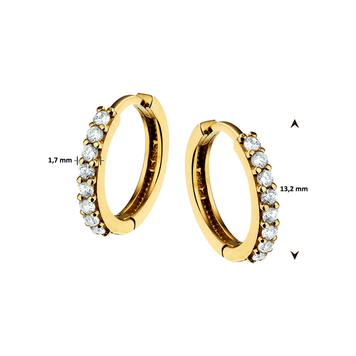 Klapoorringen zirkonia 14k geelgoud