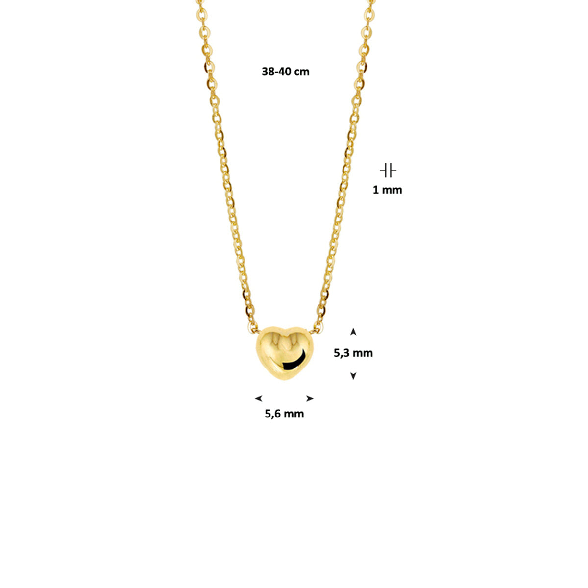 Collier hart 1,0 mm 38 - 40 cm 14k geelgoud