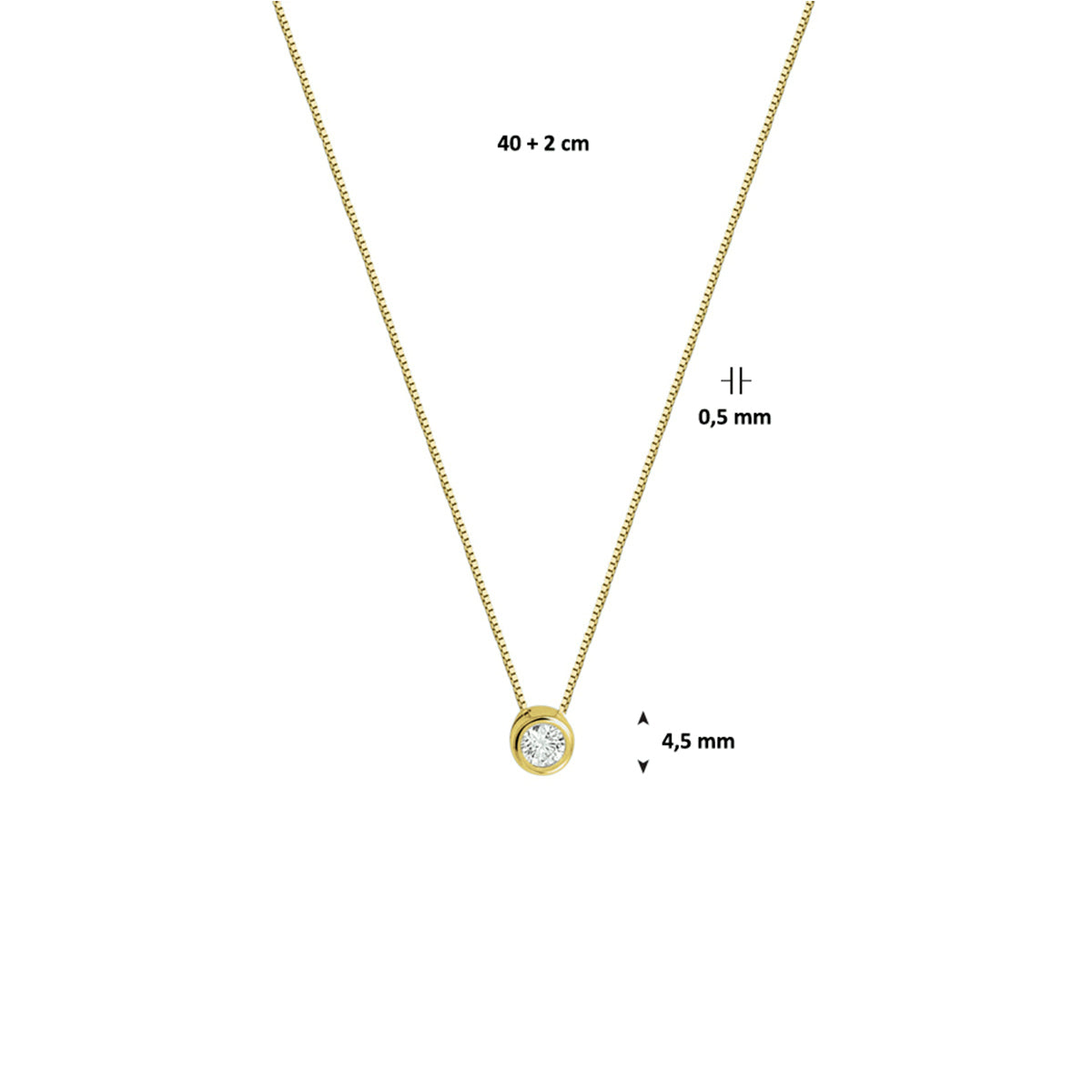 Collier zirkonia 0,5 mm 40 + 2 cm 14k geelgoud