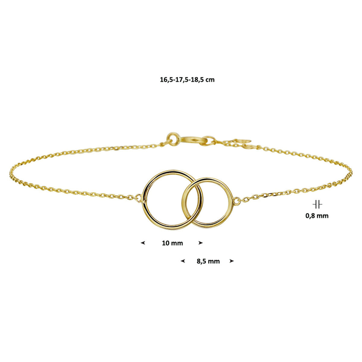 Armband rondjes 0,8 mm 16,5 - 18,5 cm 14k geelgoud