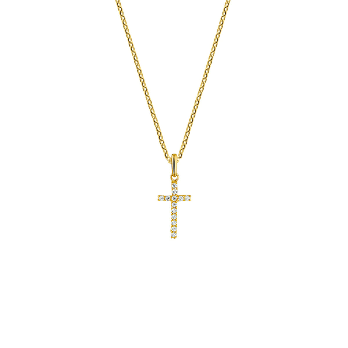 Collier kruis zirkonia 1,0 mm 41 + 4 cm 14k geelgoud