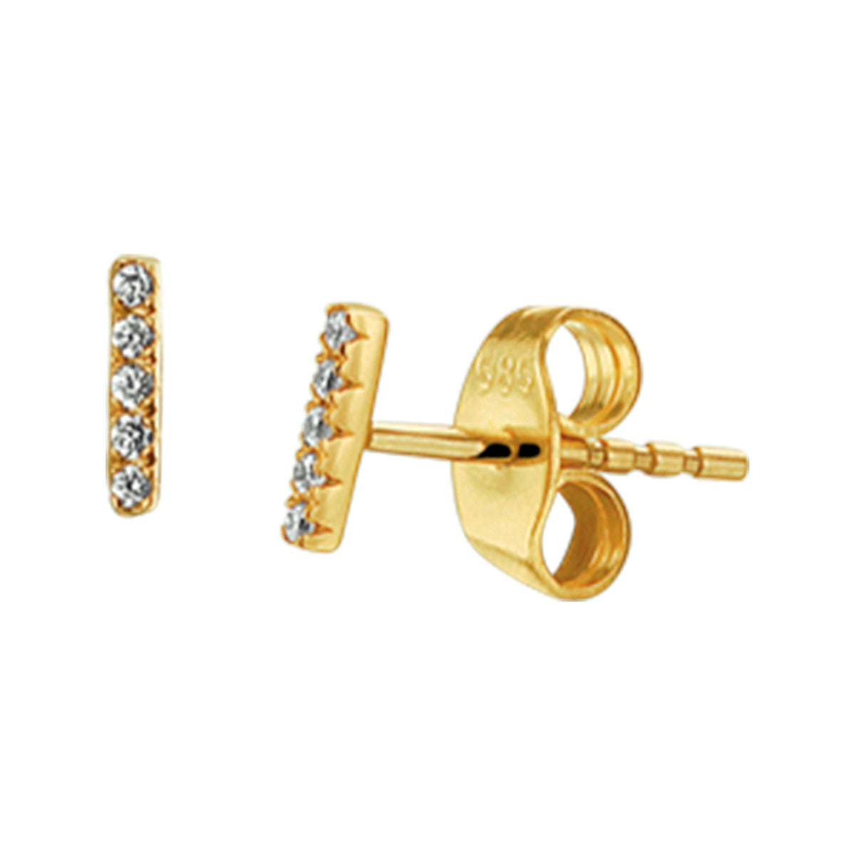 Oorknoppen balkje diamant 0.04ct (2x0.02ct) h p1 14k geelgoud