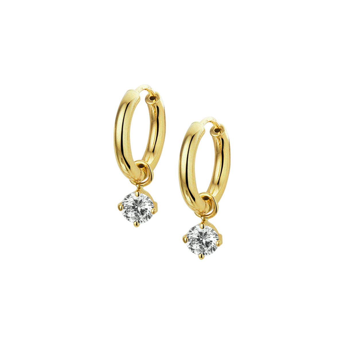 Klapoorringen zirkonia 14k geelgoud