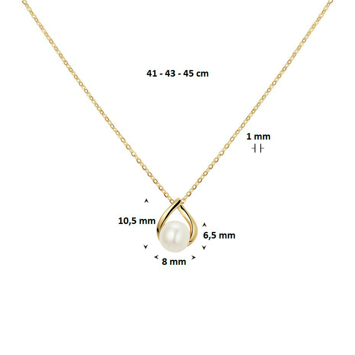 Collier parel 41 - 43 - 45 cm 14k geelgoud