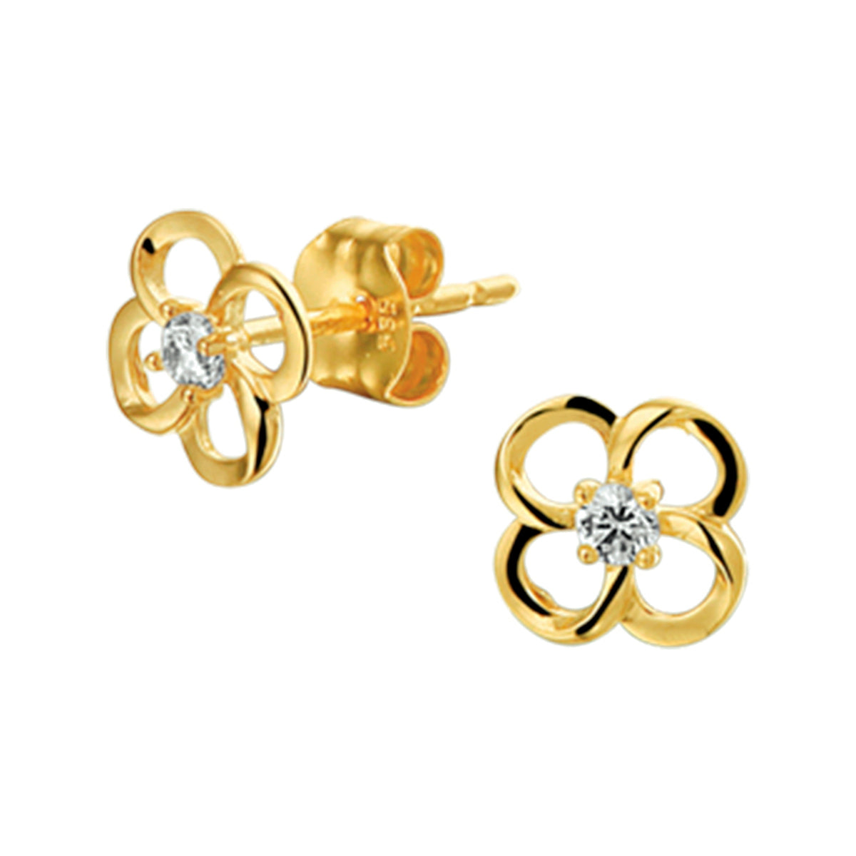 Oorknoppen bloem zirkonia 14k geelgoud