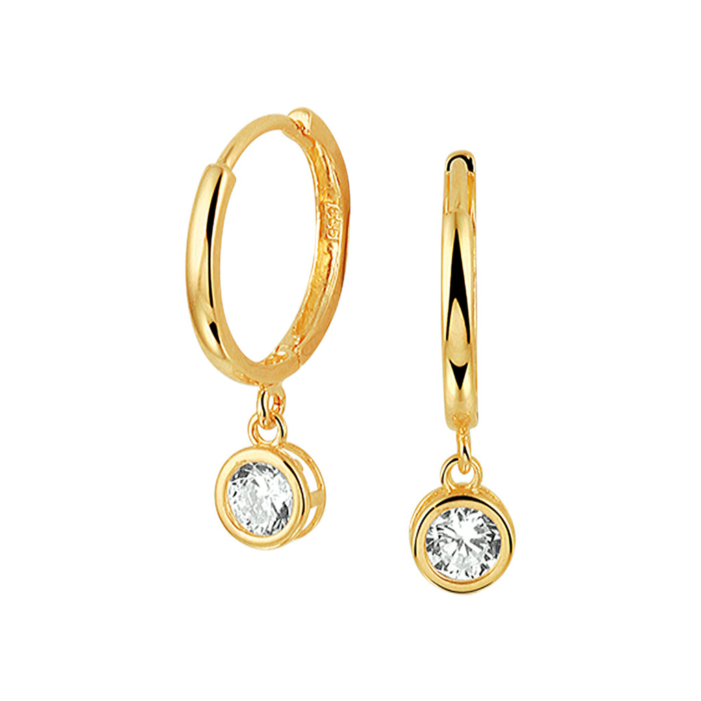 Klapoorringen zirkonia 14k geelgoud