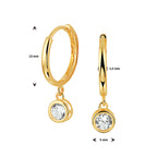 Klapoorringen zirkonia 14k geelgoud