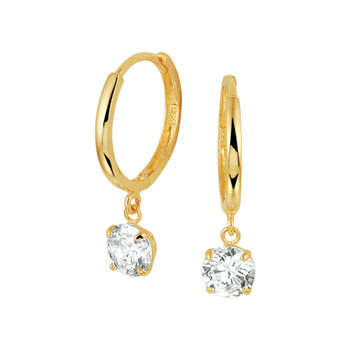 Klapoorringen zirkonia 14k geelgoud