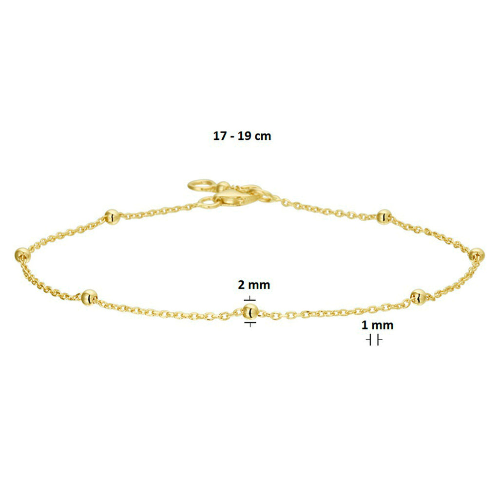 Armband anker bolletjes 1,0 mm 17 - 19 cm 14k geelgoud