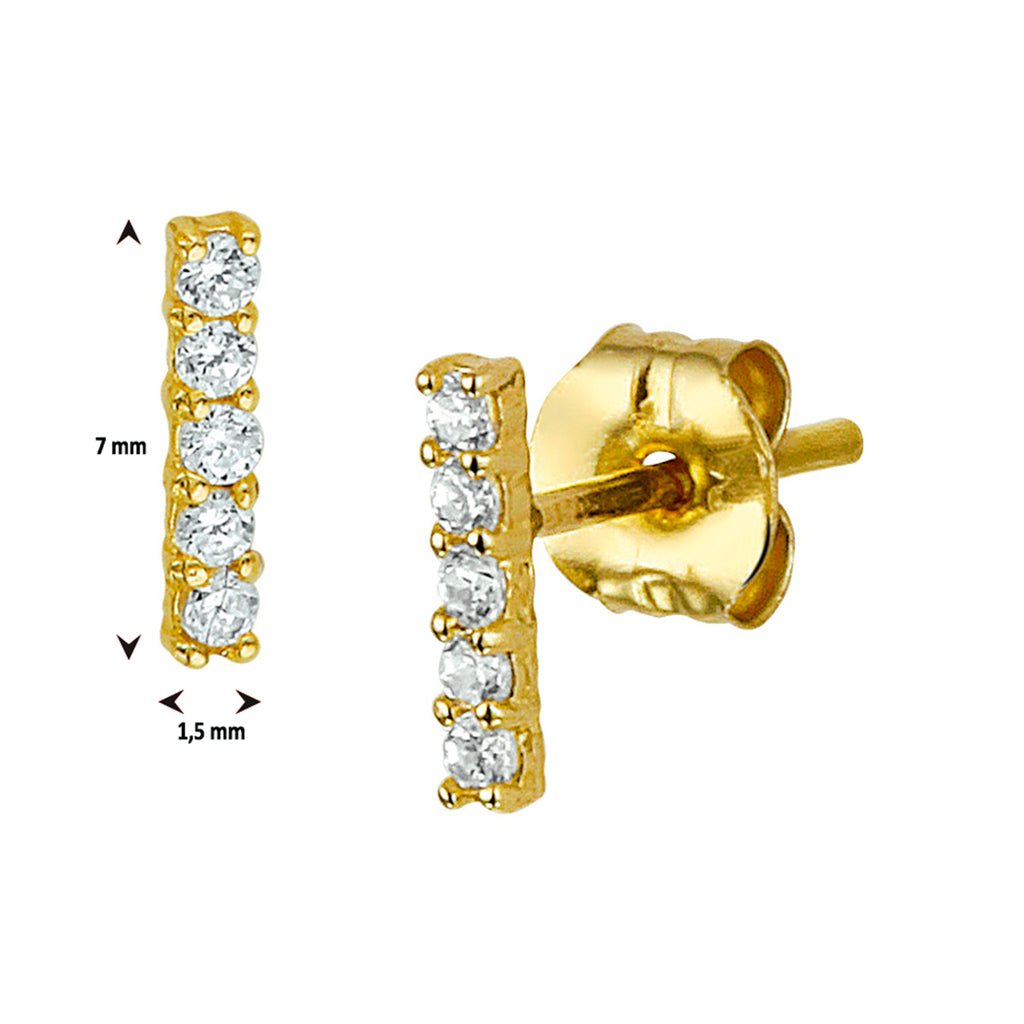 Oorknoppen balkje zirkonia 14k geelgoud