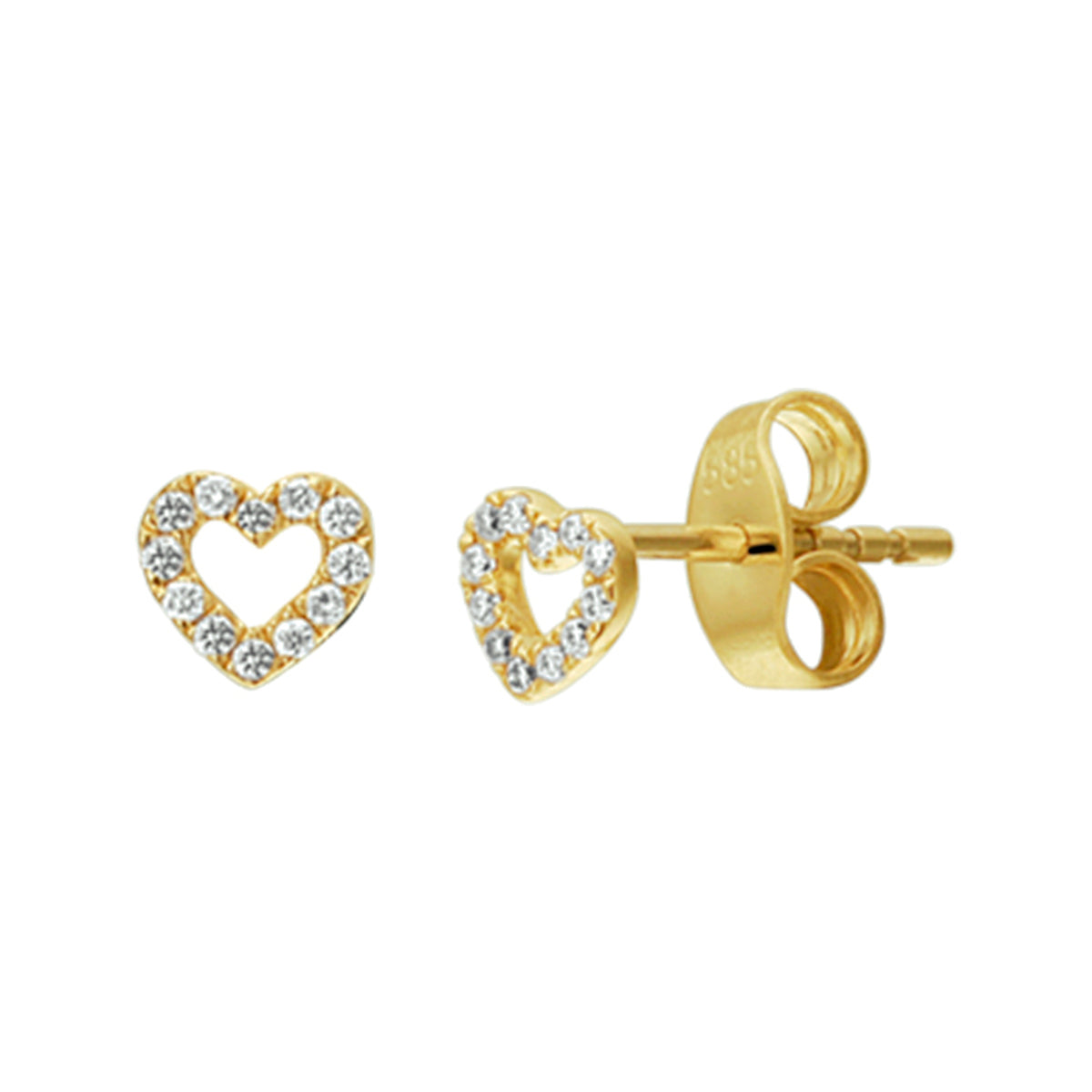Oorknoppen hart diamant 0.07ct (2x0.035ct) h p1 14k geelgoud