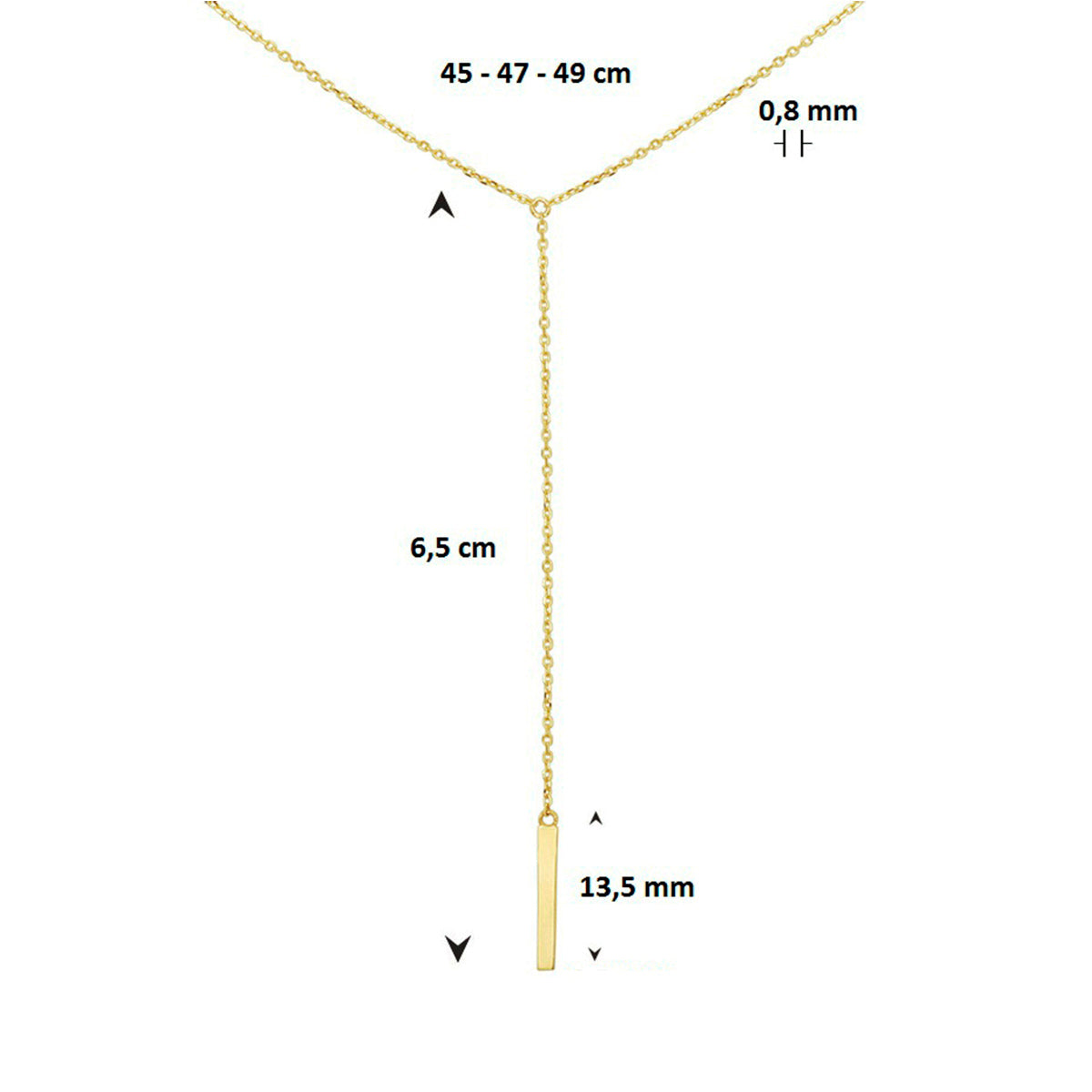 Collier balkje 45 - 47 - 49 cm 14k geelgoud