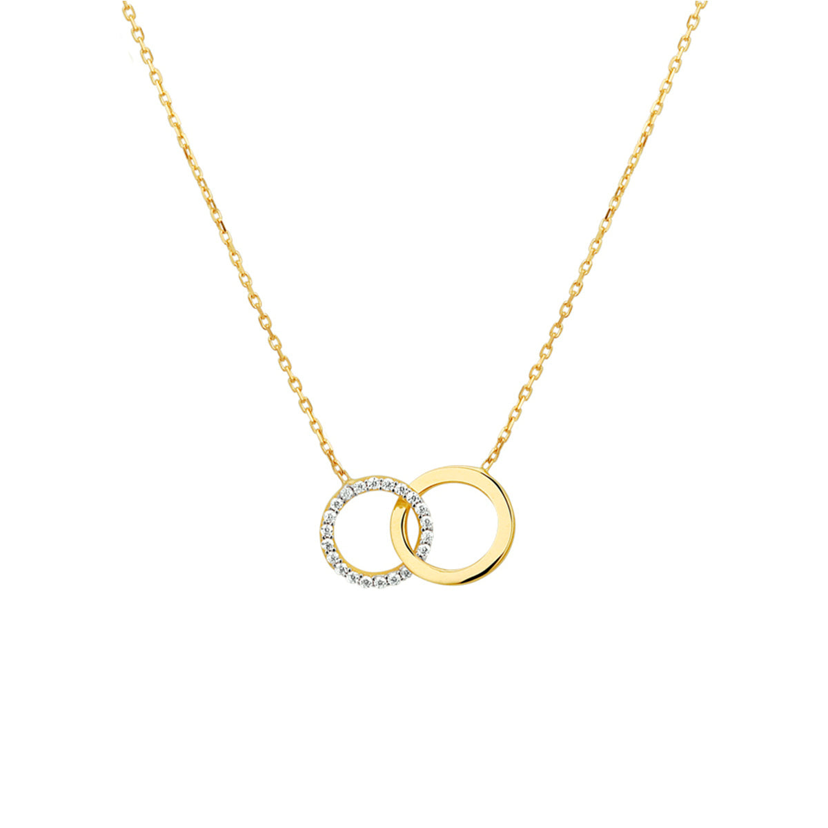 Collier rondjes en zirkonia 42 - 45 cm 14k geelgoud