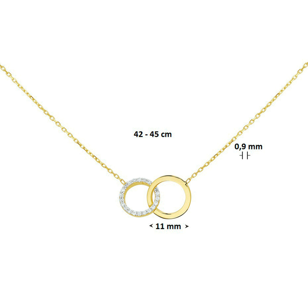 Collier rondjes en zirkonia 42 - 45 cm 14k geelgoud