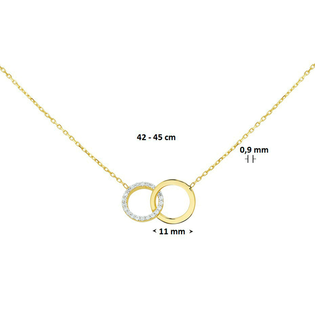 Collier rondjes en zirkonia 42 - 45 cm 14k geelgoud