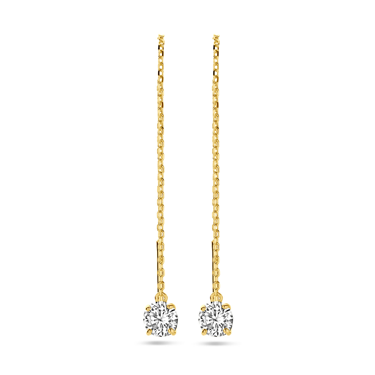 Doortrekoorbellen zirkonia 14k geelgoud