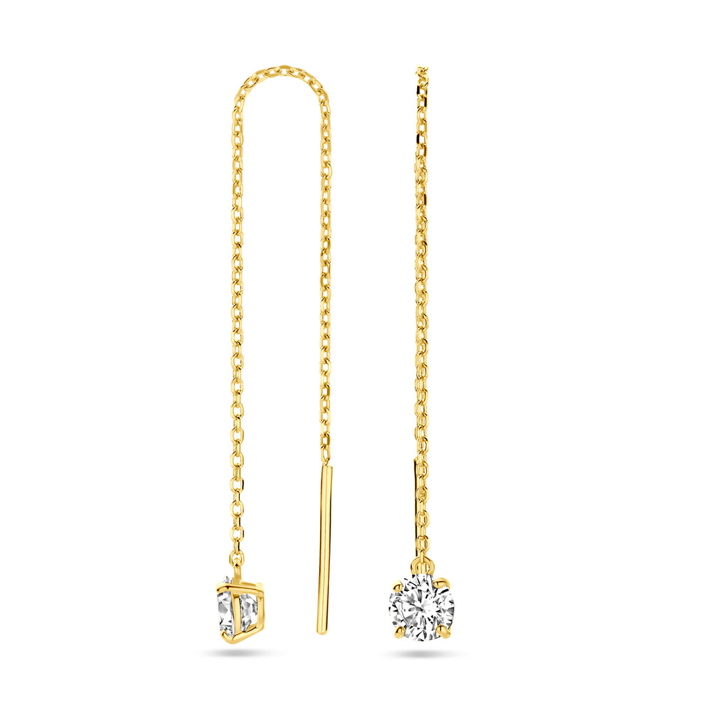 Doortrekoorbellen zirkonia 14k geelgoud