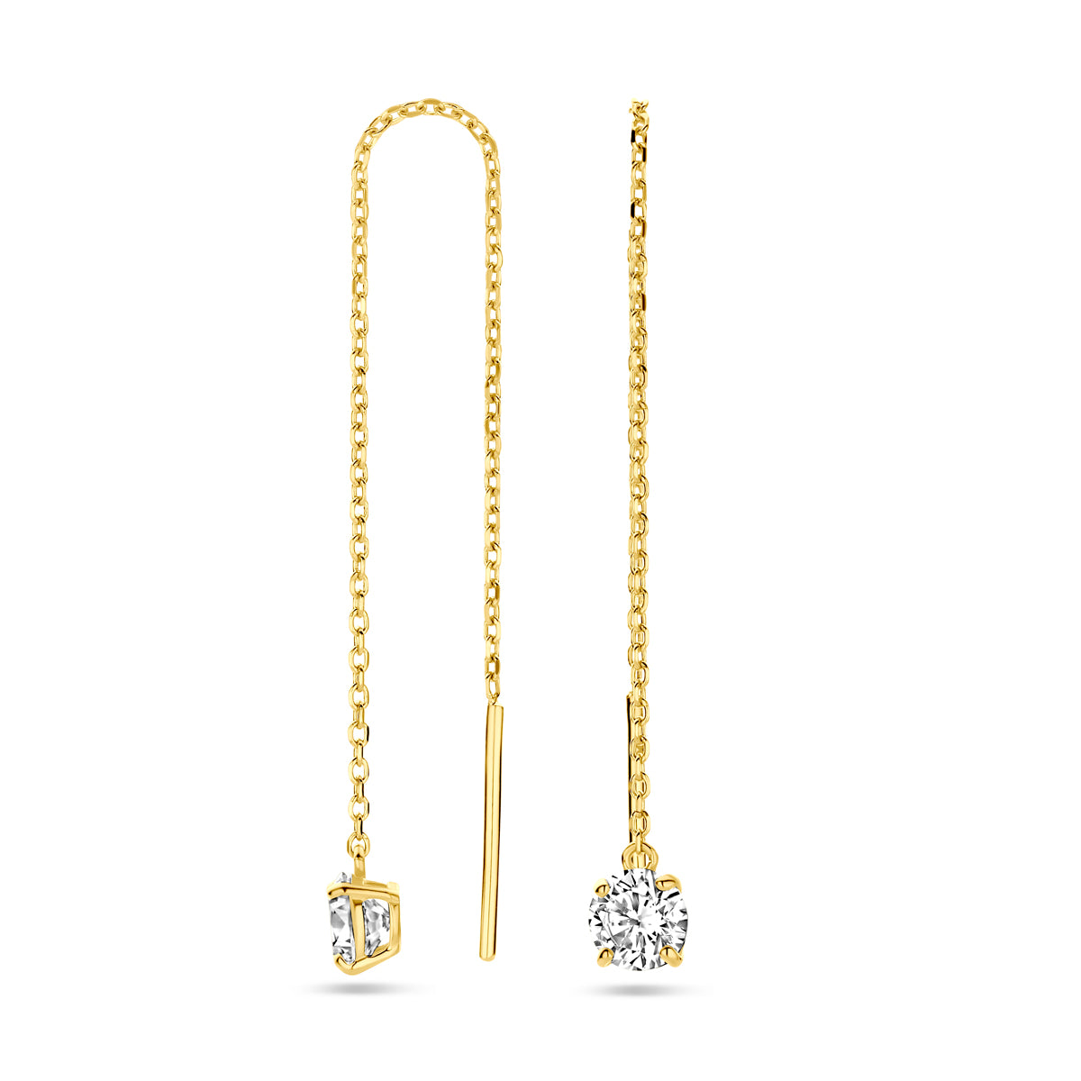 Doortrekoorbellen zirkonia 14k geelgoud