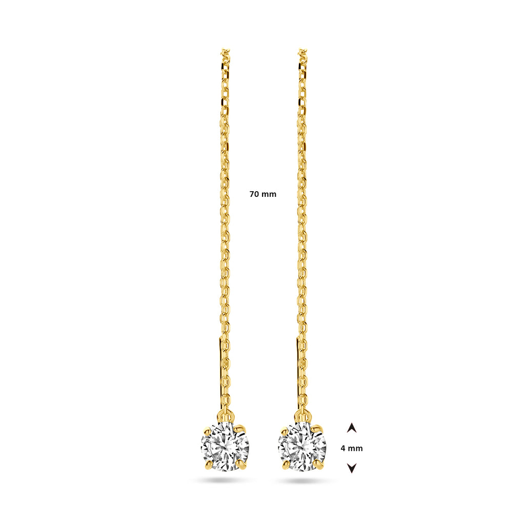 Doortrekoorbellen zirkonia 14k geelgoud