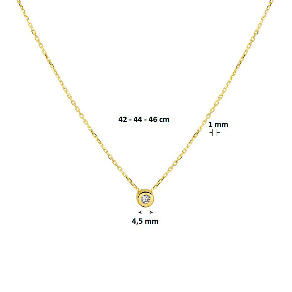Collier zirkonia 42 - 44 - 46 cm 14k geelgoud
