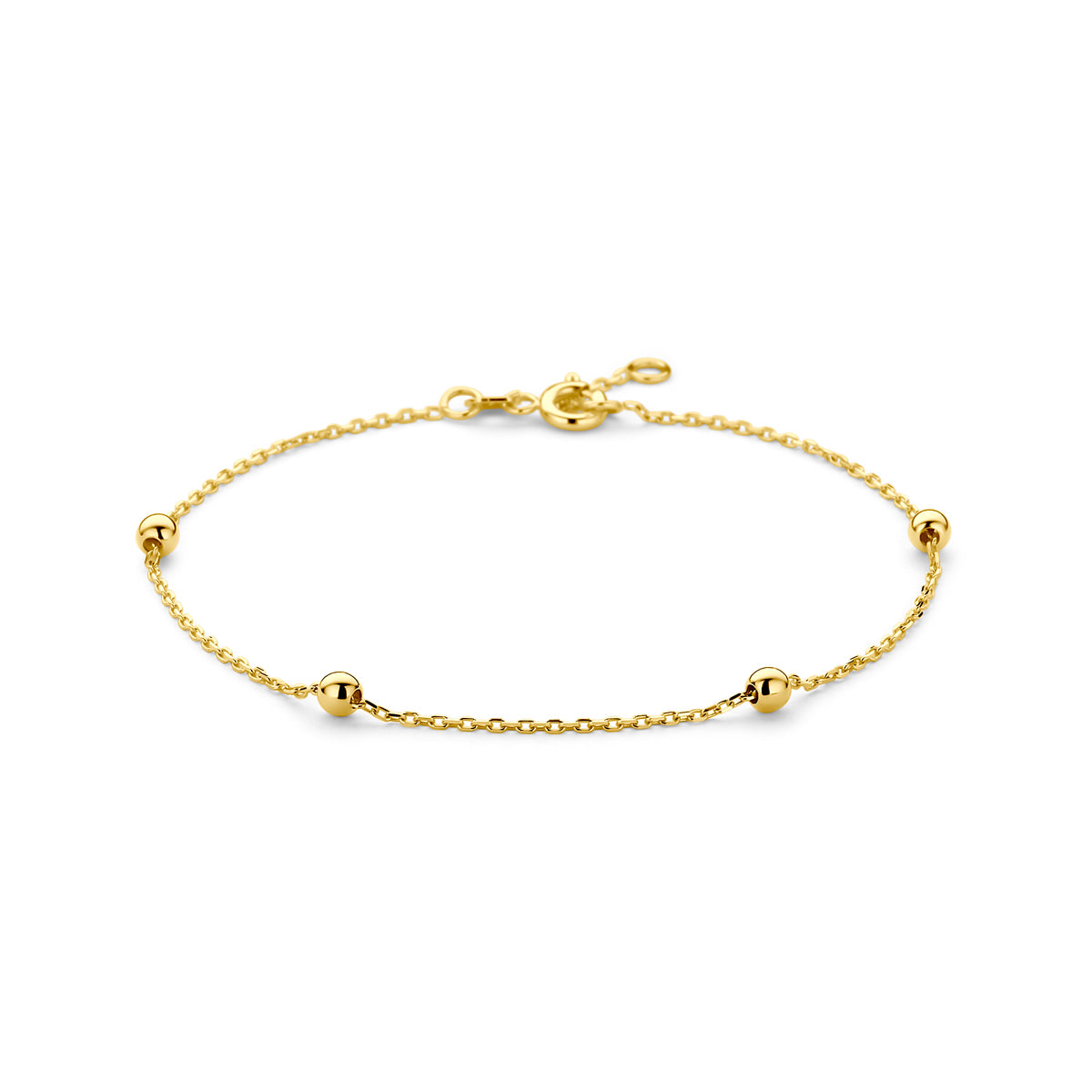 Armband anker en bolletjes 1,0 mm 17,5 - 18,5cm 14k geelgoud