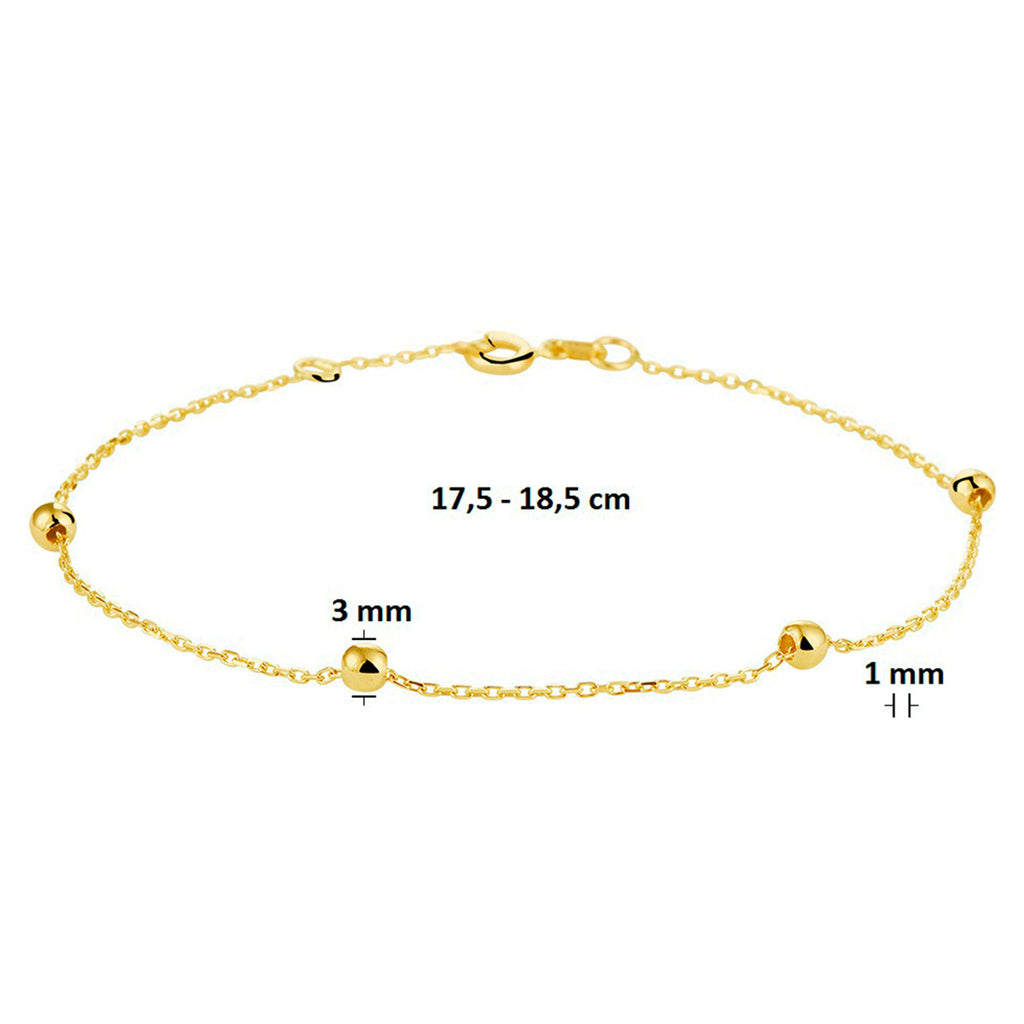 Armband anker en bolletjes 1,0 mm 17,5 - 18,5cm 14k geelgoud