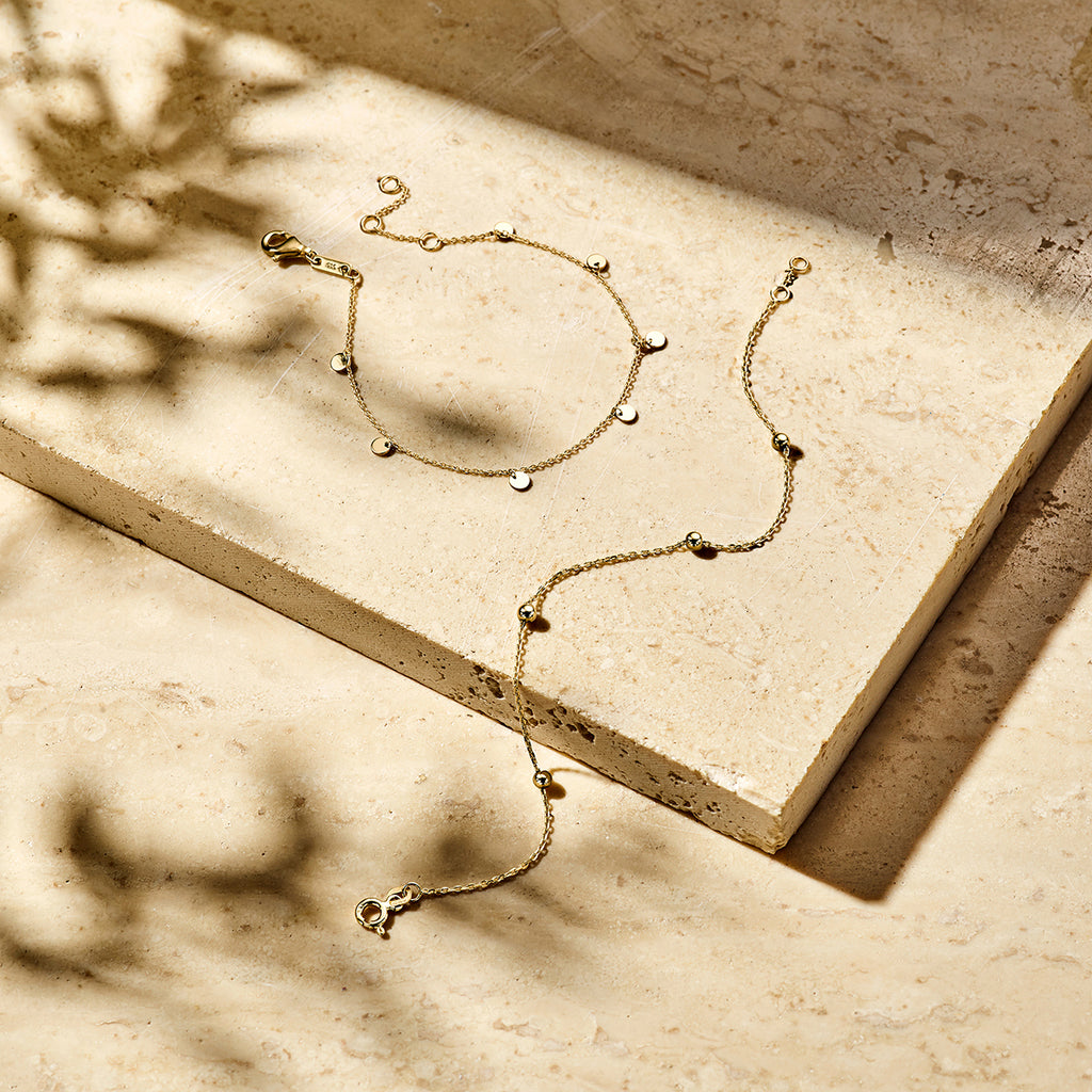 Armband anker en bolletjes 1,0 mm 17,5 - 18,5cm 14k geelgoud