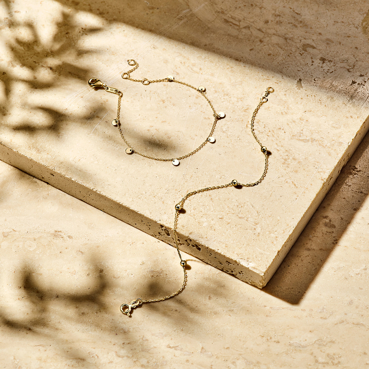 Armband anker en bolletjes 1,0 mm 17,5 - 18,5cm 14k geelgoud